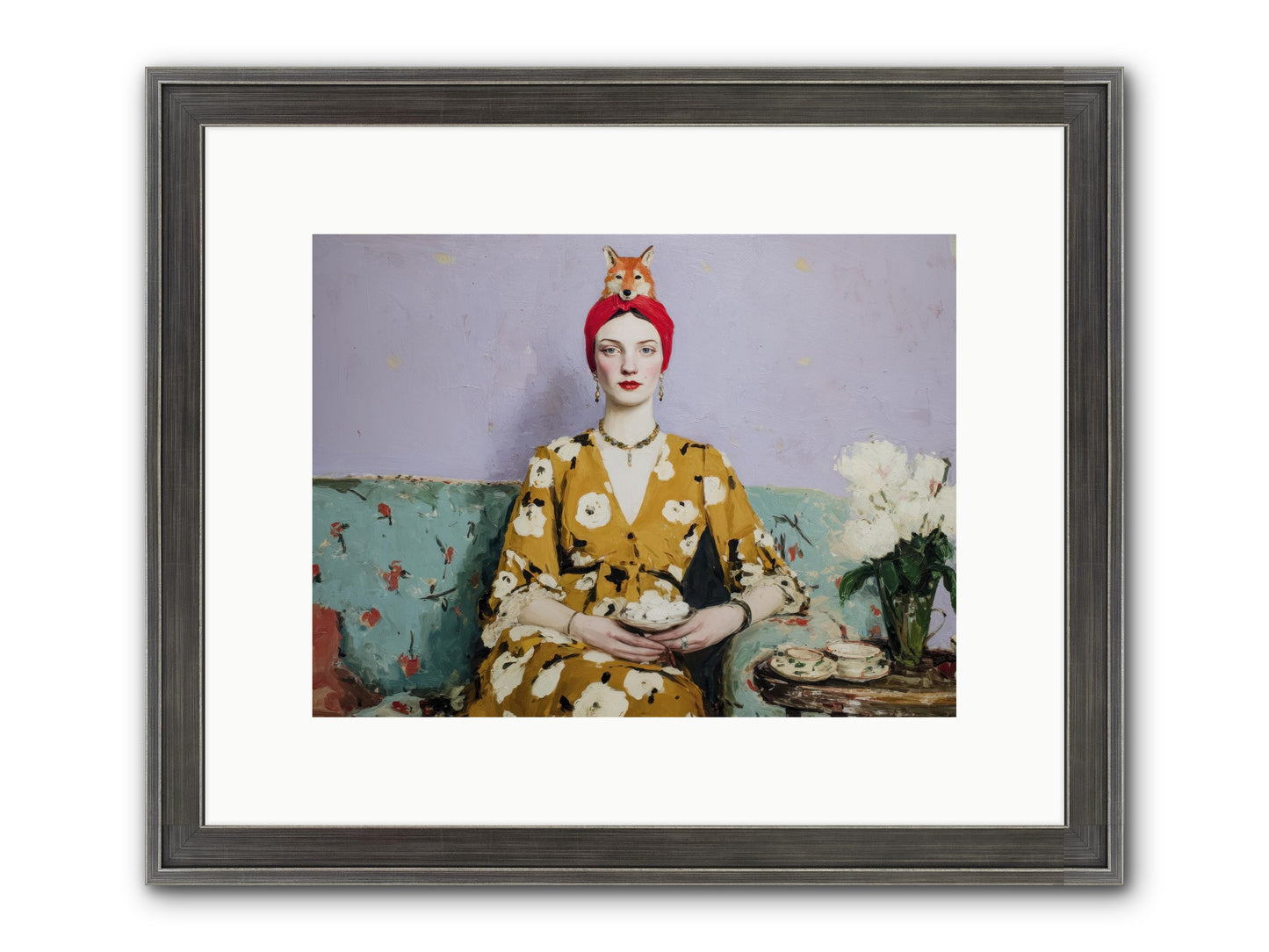 Tea With The Fox Framed Print - Slimwoods Black/Silver 12x9
