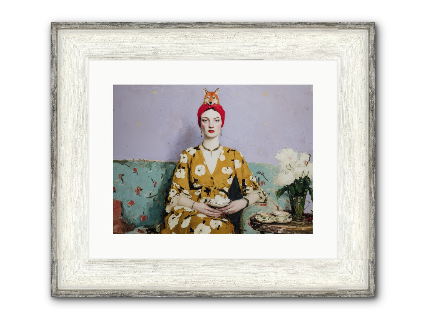Tea With The Fox Framed Print - Driftwood White 16x12
