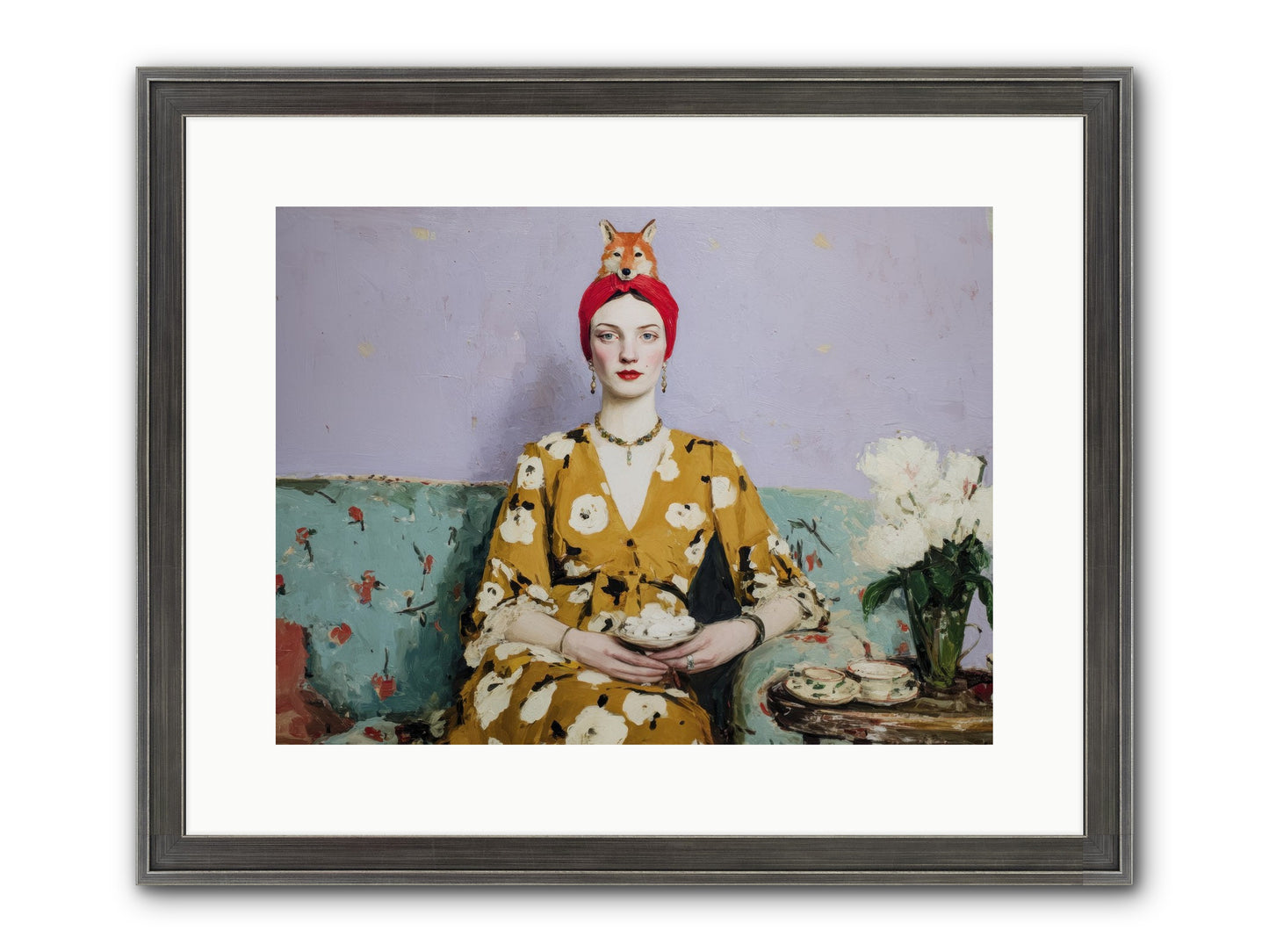 Tea With The Fox Framed Print - Slimwoods Black/Silver 16x12