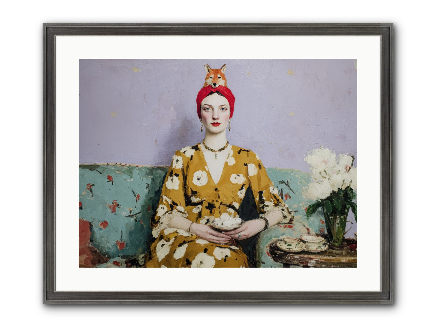 Tea With The Fox Framed Print - Slimwoods Black/Silver 24x18