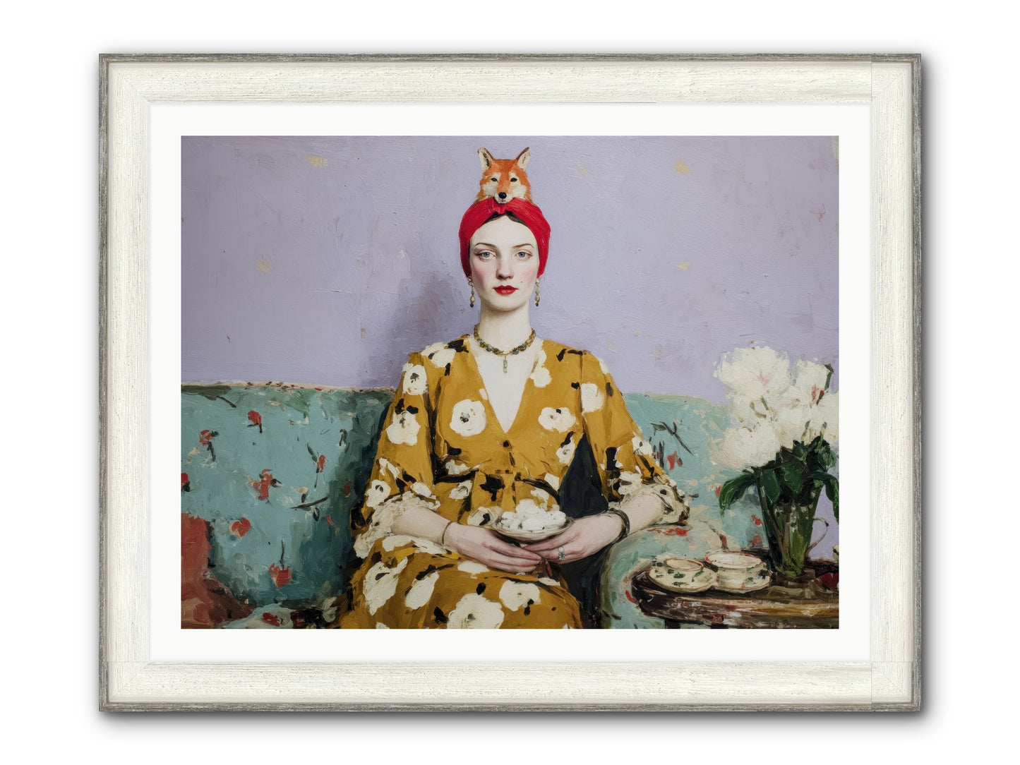 Tea With The Fox Framed Print - Driftwood White 40x30