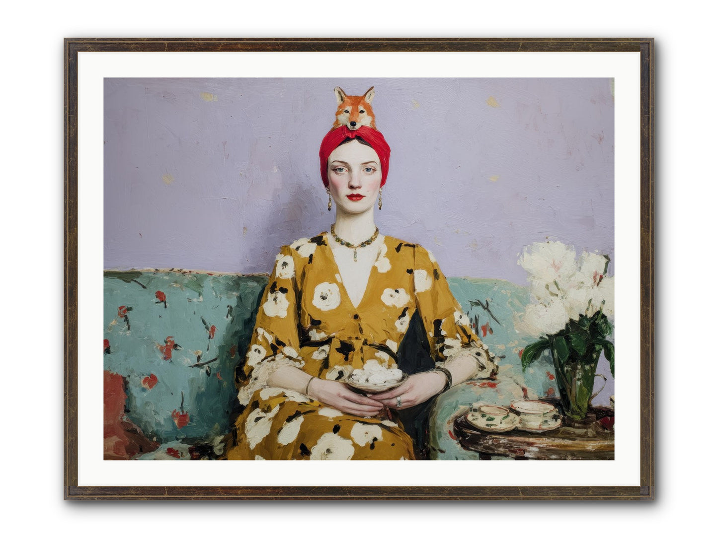 Tea With The Fox Framed Print - Slimwoods Black/Gold 40x30