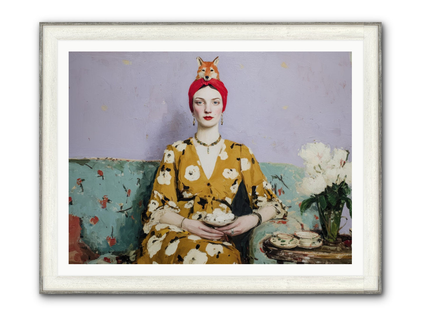 Tea With The Fox Framed Print - Driftwood White 48x36