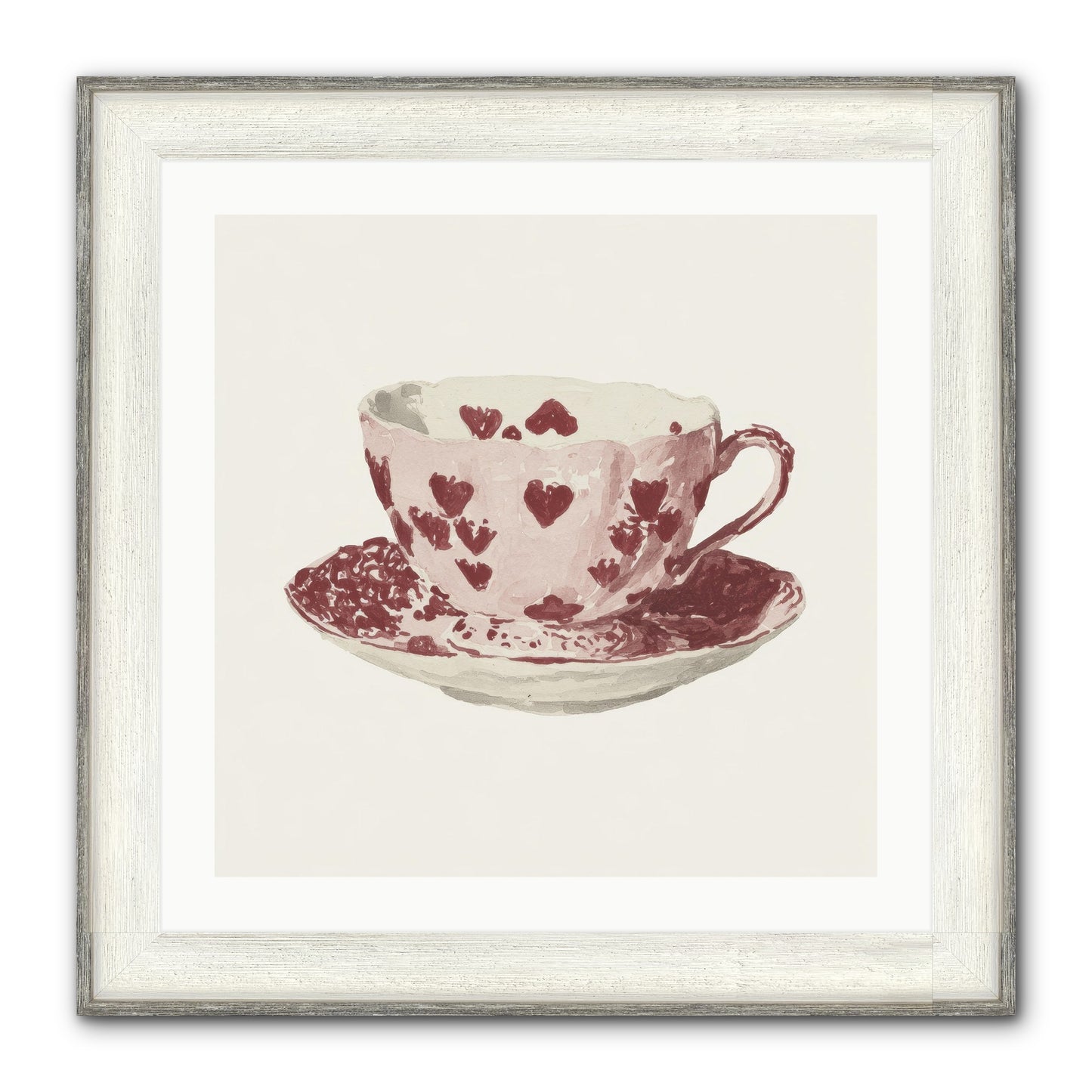 Teacups Kept Our Names Framed Print - Driftwood White 24x24