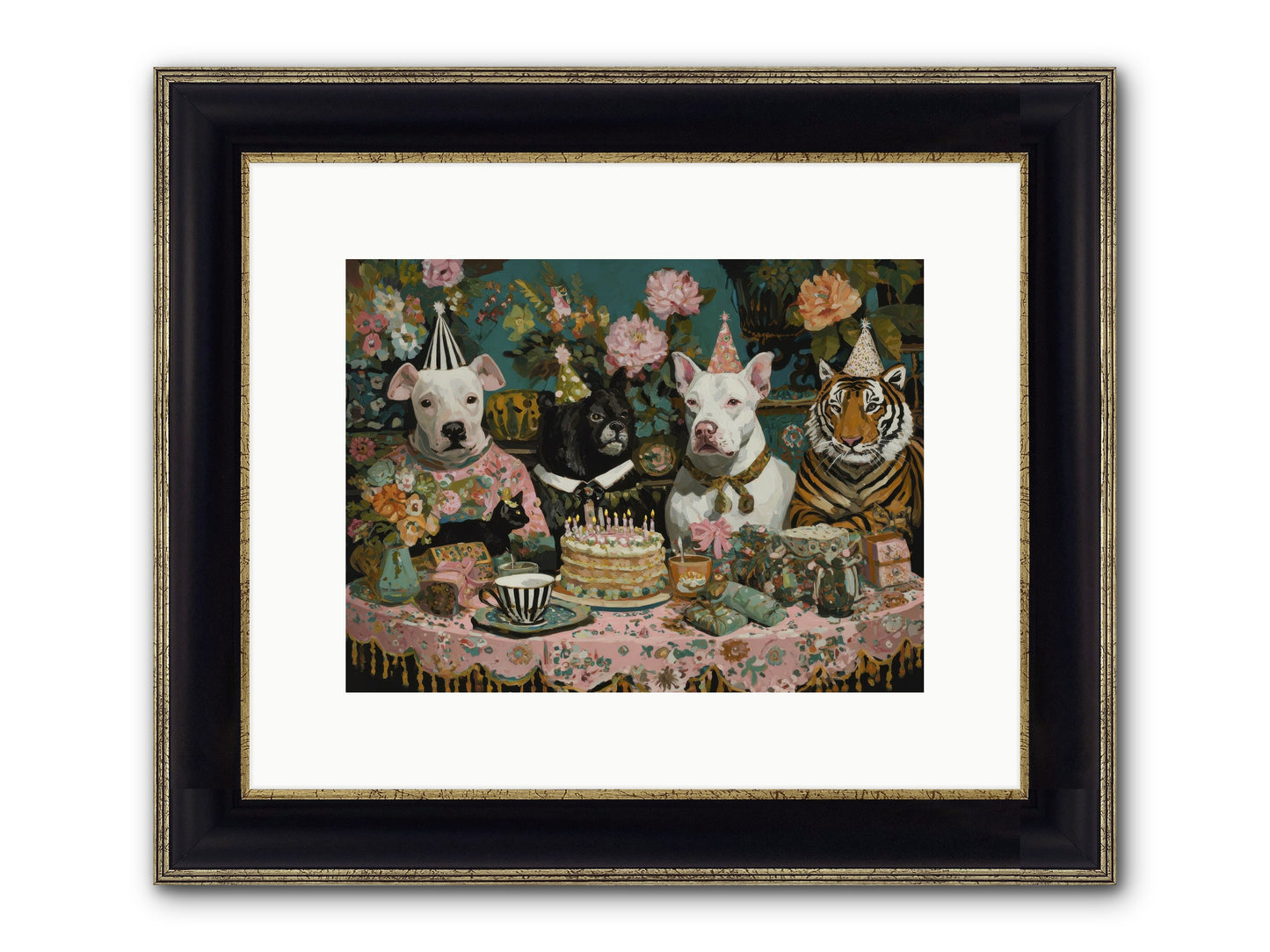Teatime Revelry Framed Print - Black & Gold 12x9
