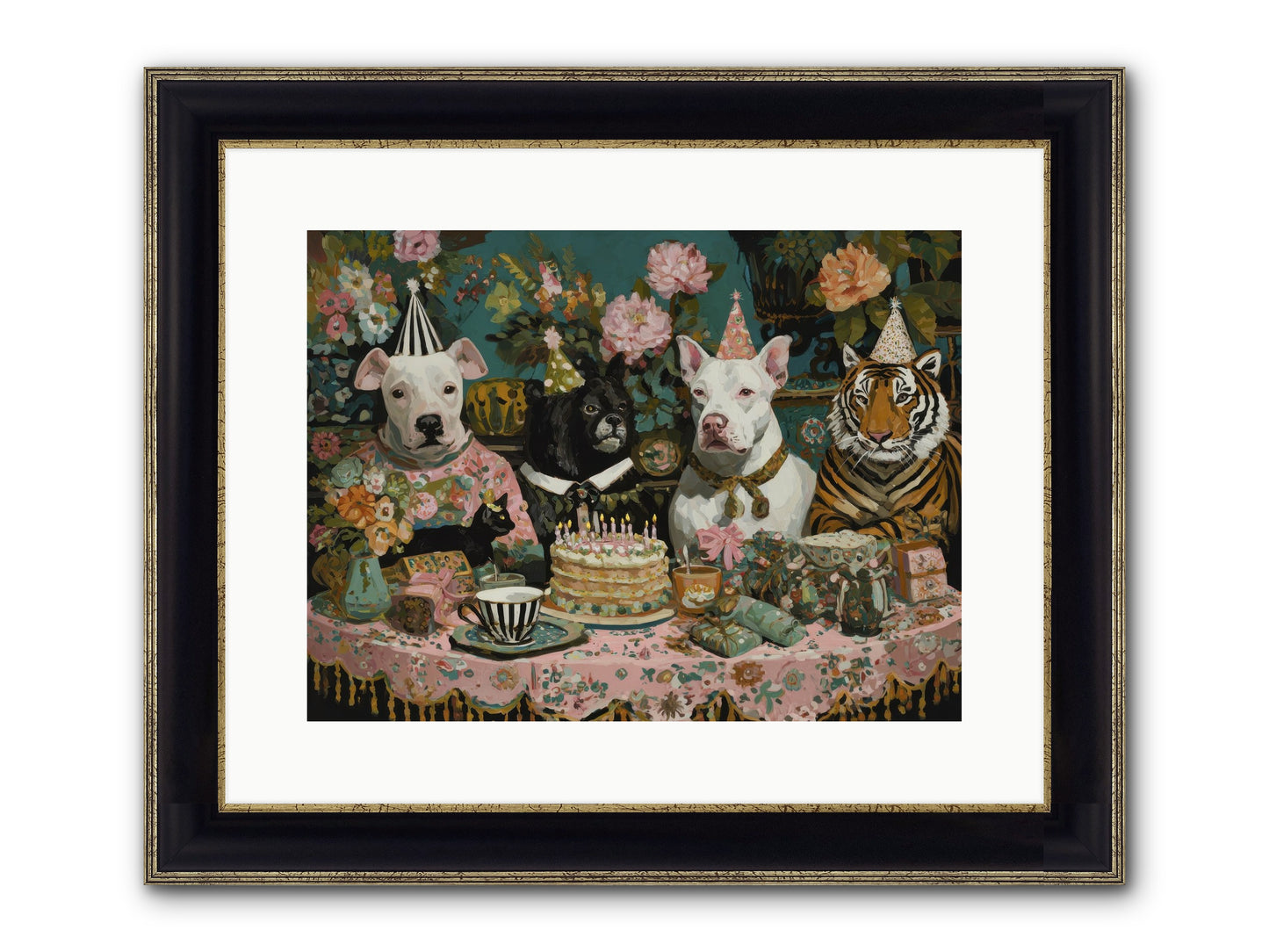 Teatime Revelry Framed Print - Black & Gold 16x12