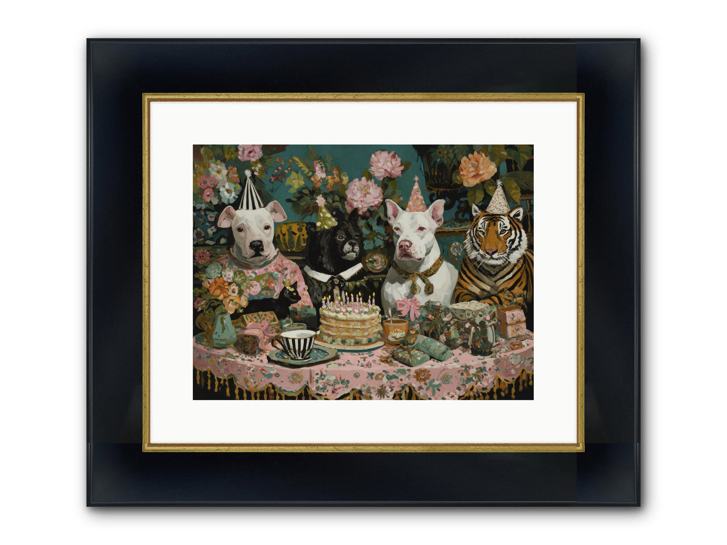 Teatime Revelry Framed Print - Wide Black w/Gold 16x12
