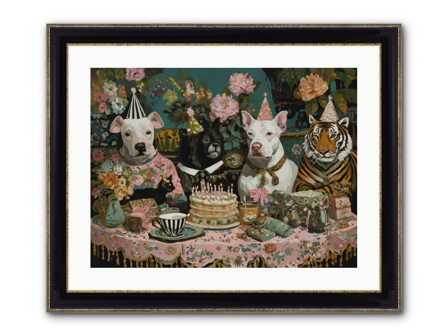 Teatime Revelry Framed Print - Black & Gold 24x18