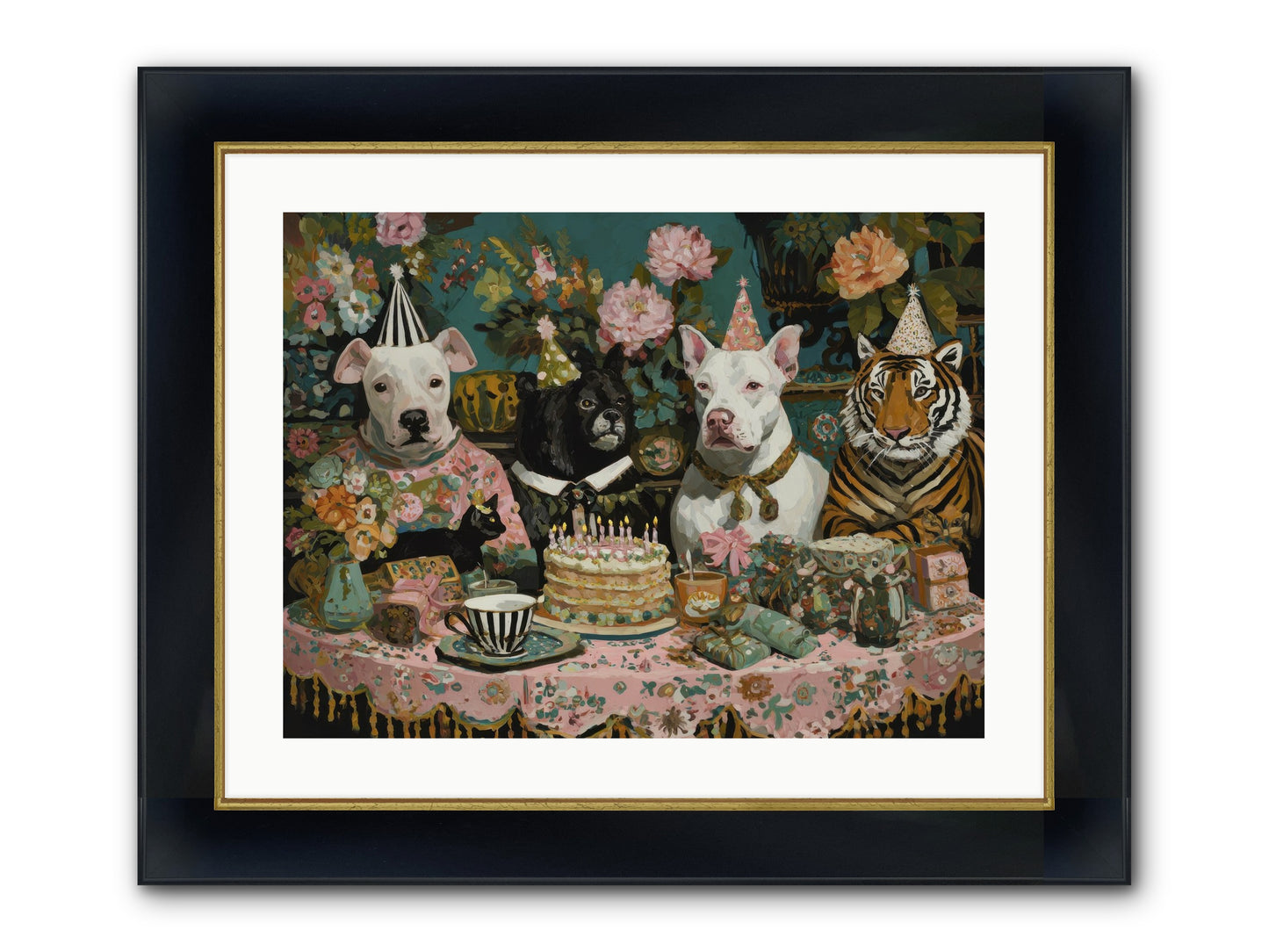 Teatime Revelry Framed Print - Wide Black w/Gold 24x18