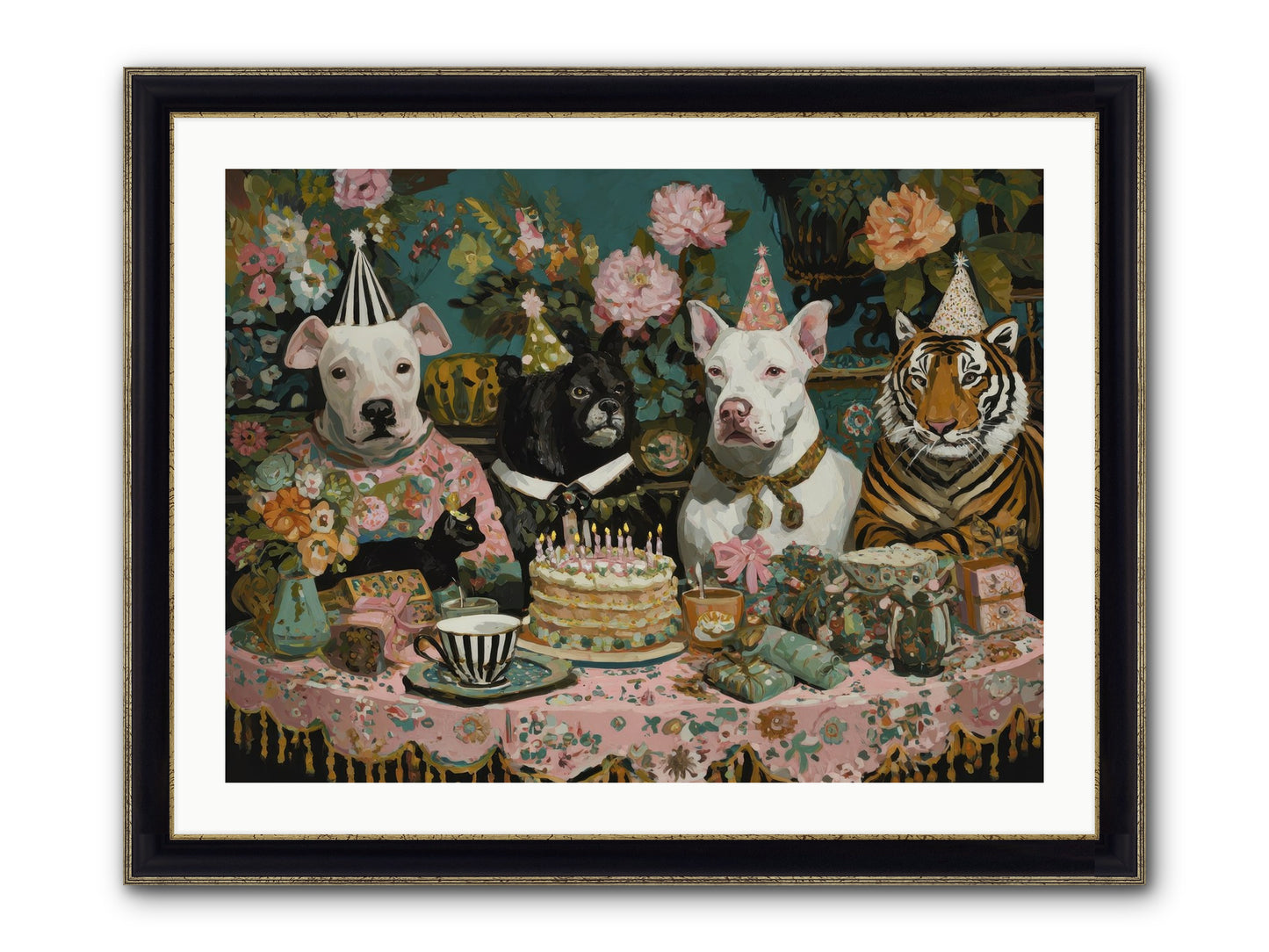 Teatime Revelry Framed Print - Black & Gold 32x24