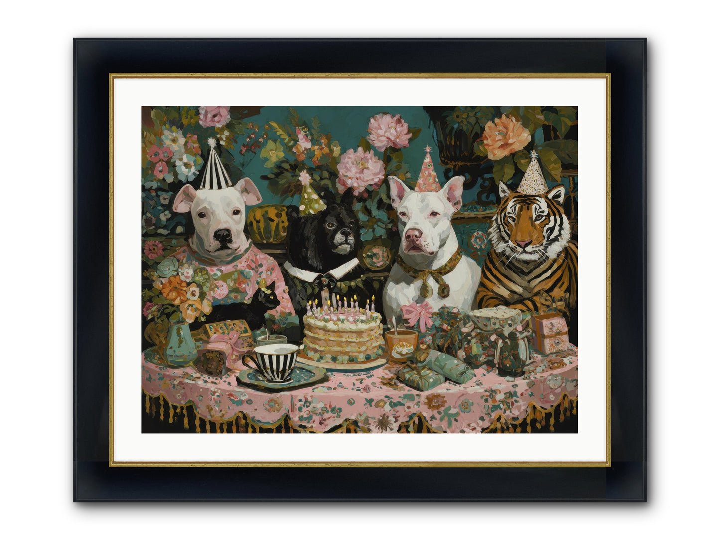 Teatime Revelry Framed Print - Wide Black w/Gold 32x24