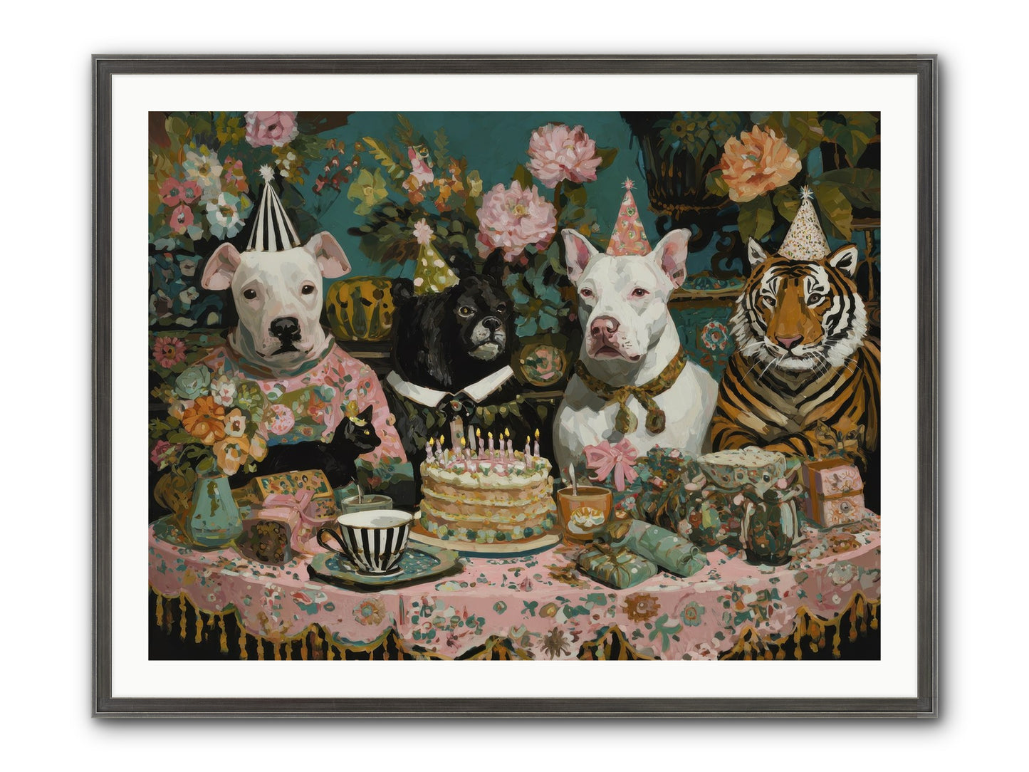 Teatime Revelry Framed Print - Slimwoods Black/Silver 40x30