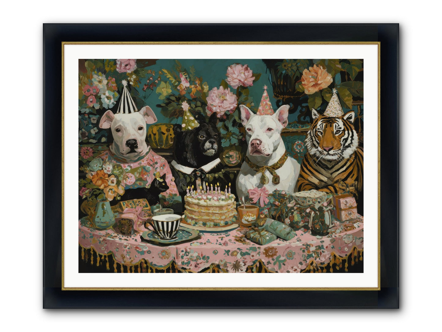 Teatime Revelry Framed Print - Wide Black w/Gold 40x30