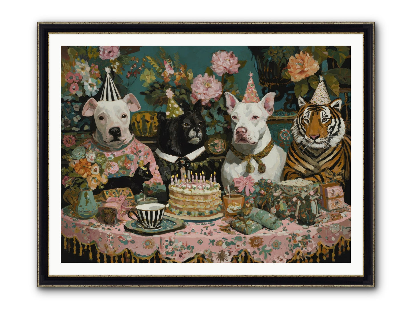 Teatime Revelry Framed Print - Black & Gold 48x36