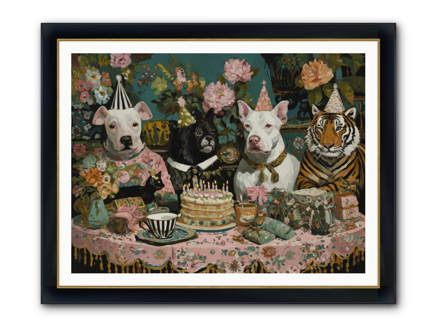 Teatime Revelry Framed Print - Wide Black w/Gold 48x36