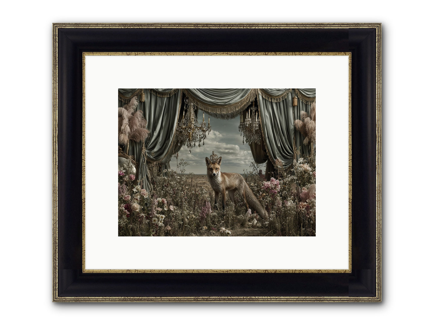 The Balcony at Moon’s End Framed Print - Black & Gold 12x9