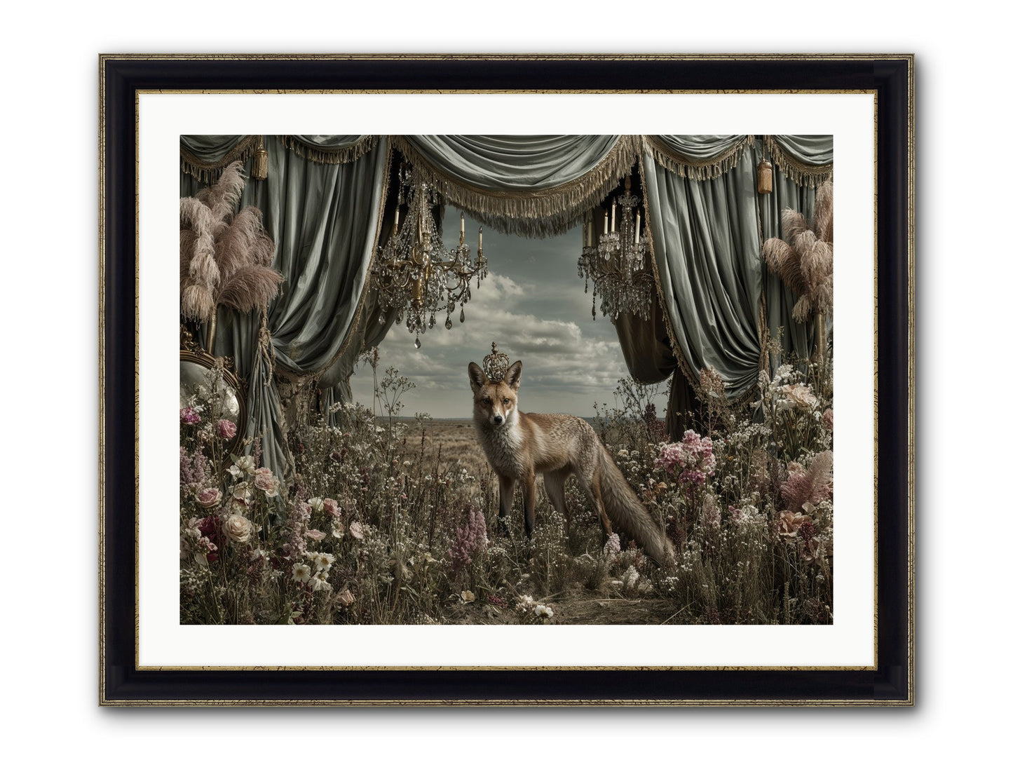 The Balcony at Moon’s End Framed Print - Black & Gold 32x24