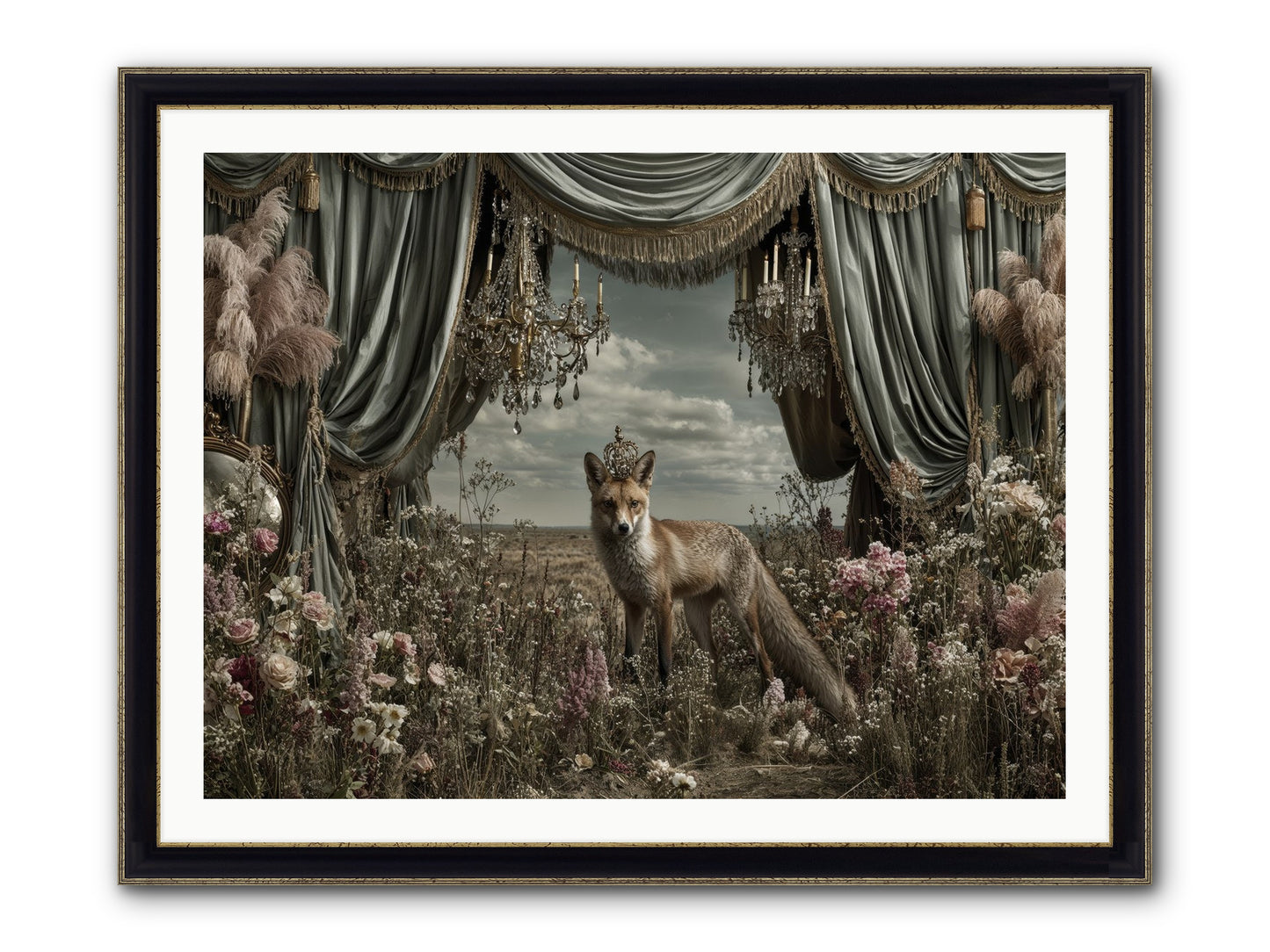The Balcony at Moon’s End Framed Print - Black & Gold 40x30