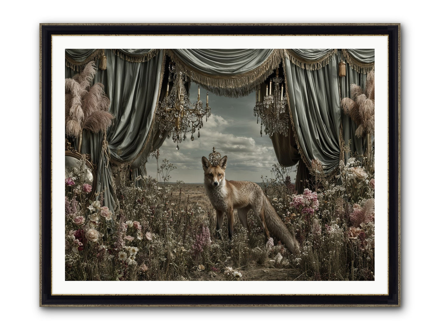 The Balcony at Moon’s End Framed Print - Black & Gold 48x36