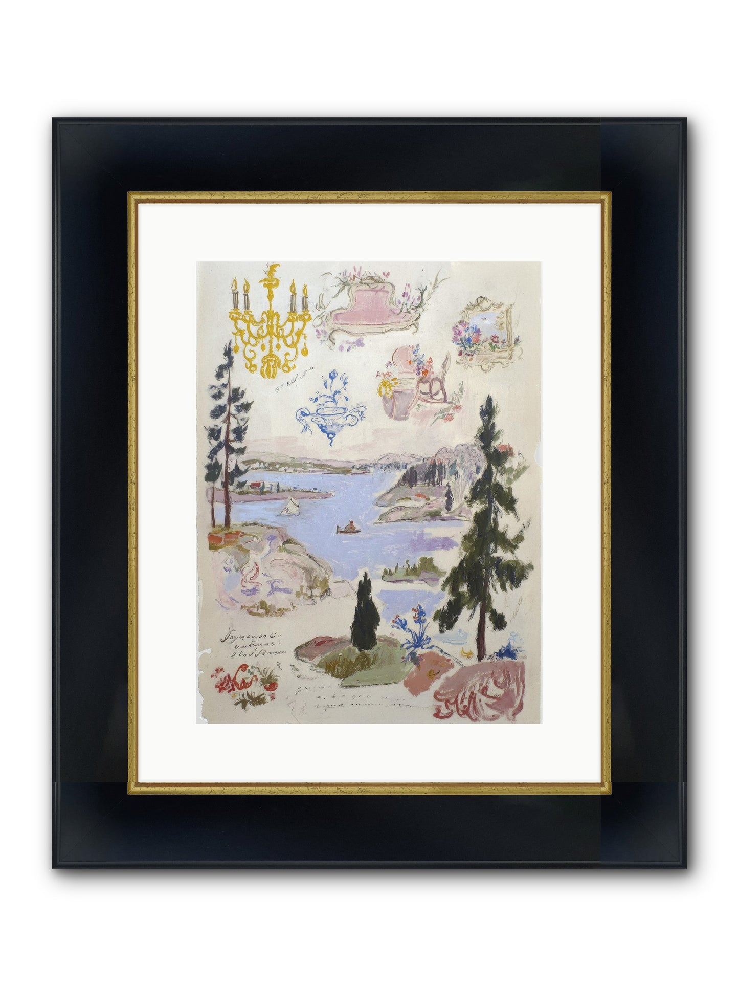 The Cartographer’s Tea Party Framed Print - Wide Black w/Gold 12x16