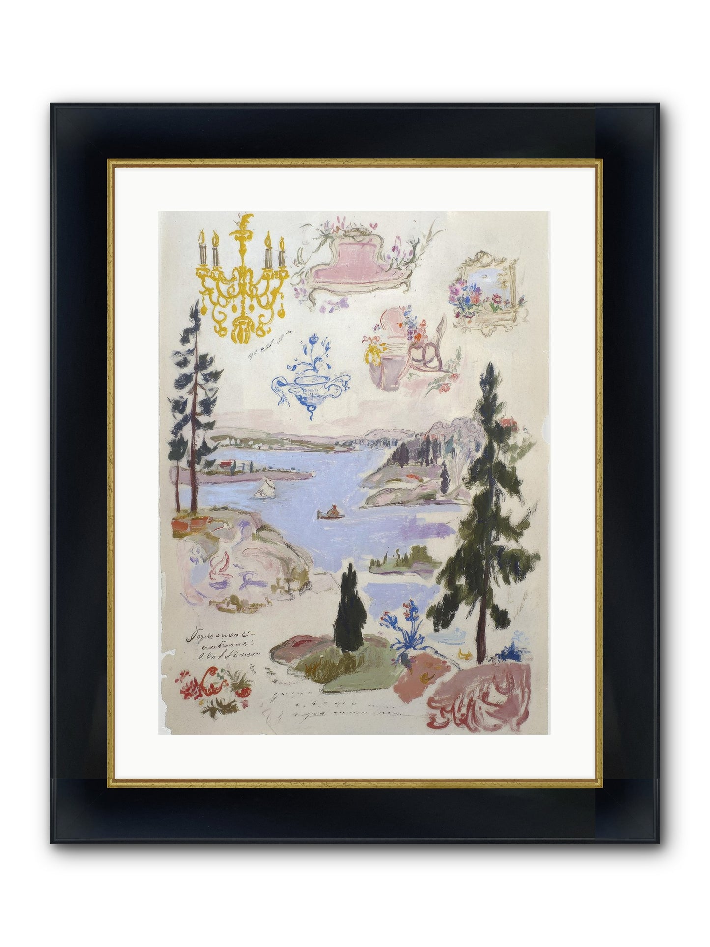 The Cartographer’s Tea Party Framed Print - Wide Black w/Gold 18x24