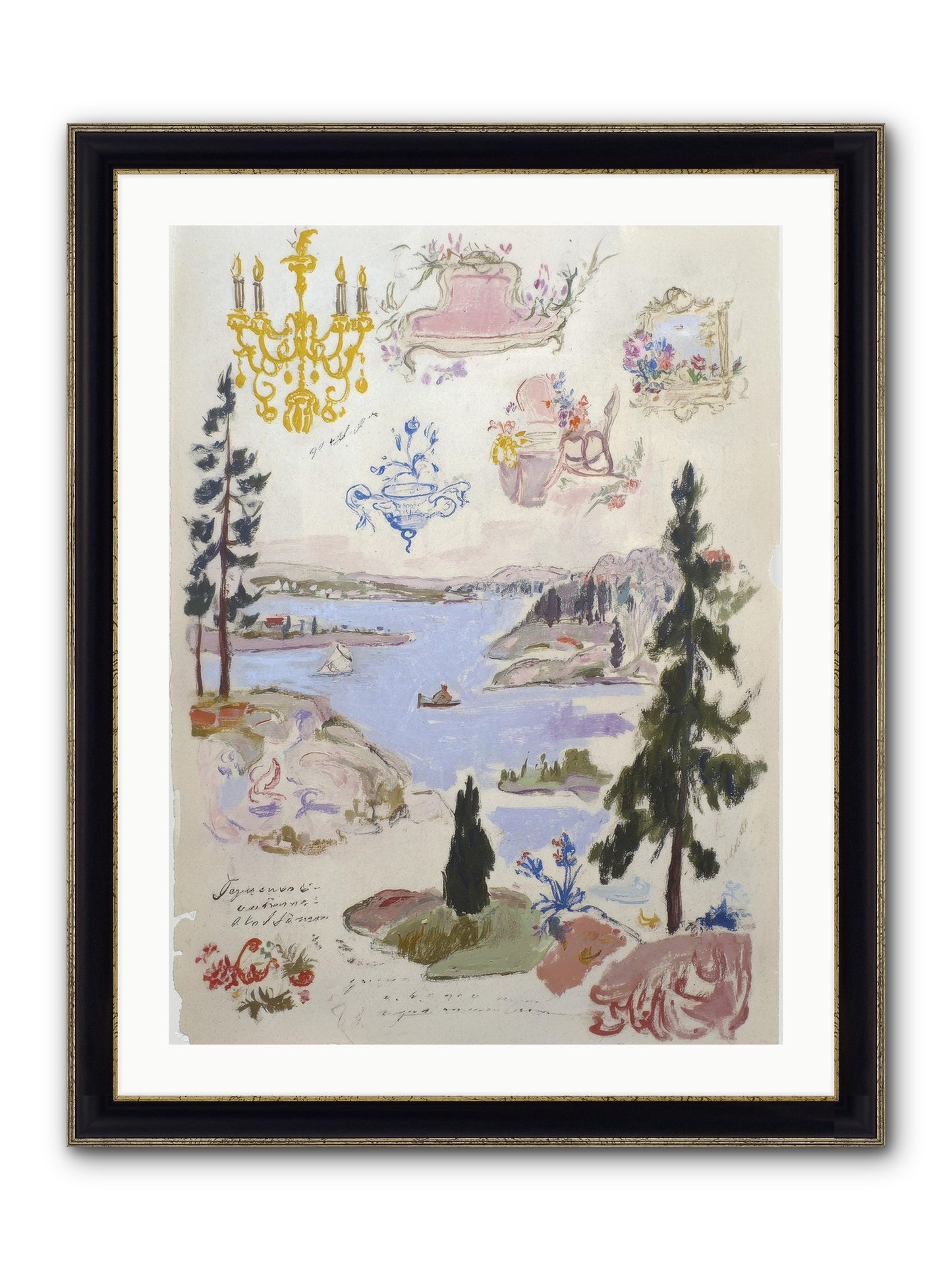 The Cartographer’s Tea Party Framed Print - Black & Gold 24x32