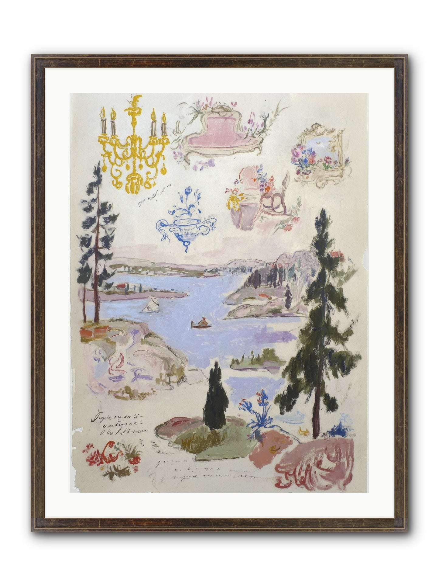 The Cartographer’s Tea Party Framed Print - Slimwoods Black/Gold 24x32