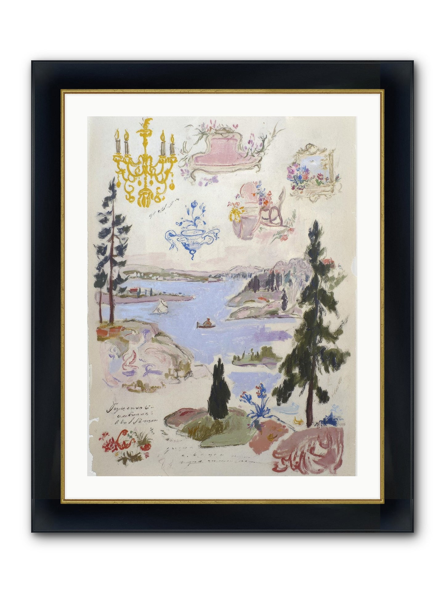 The Cartographer’s Tea Party Framed Print - Wide Black w/Gold 24x32