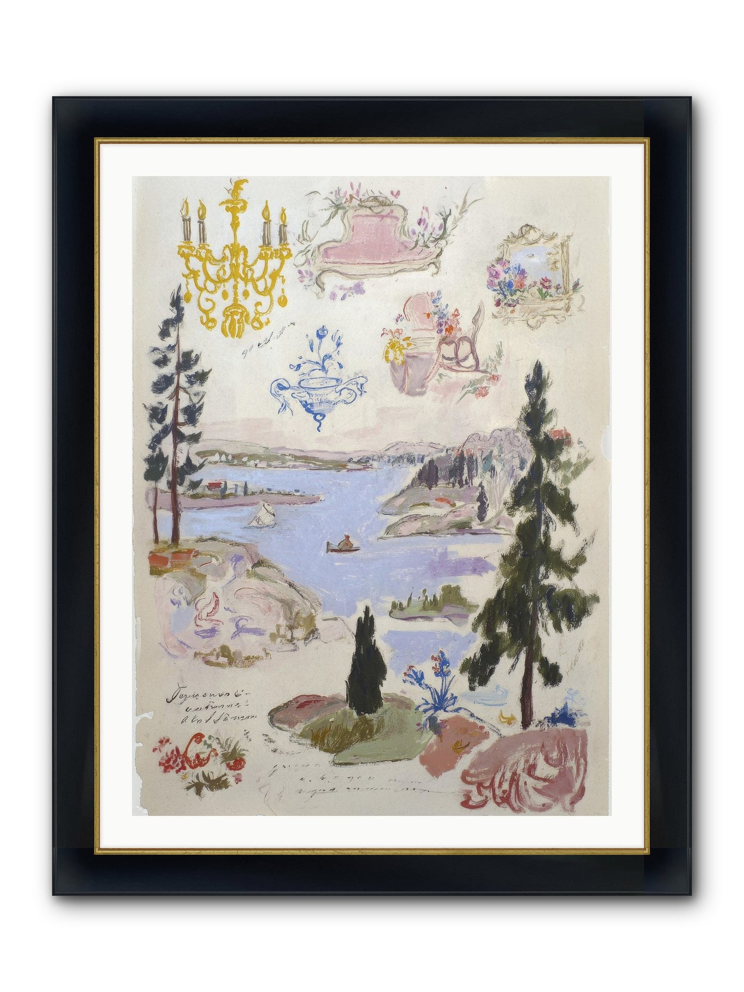 The Cartographer’s Tea Party Framed Print - Wide Black w/Gold 30x40