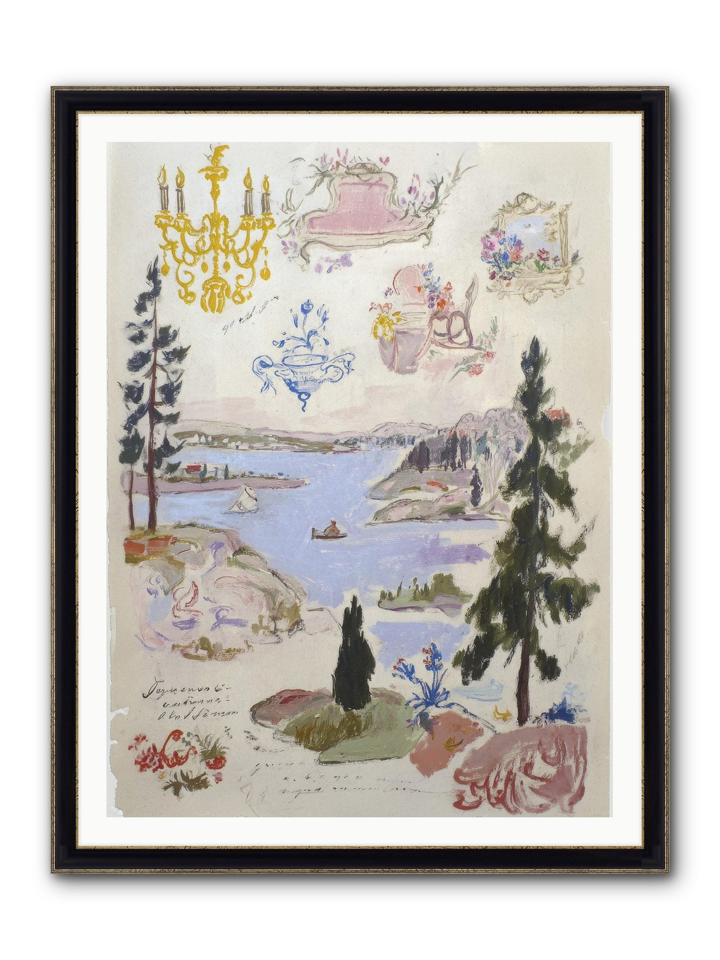 The Cartographer’s Tea Party Framed Print - Black & Gold 36x48