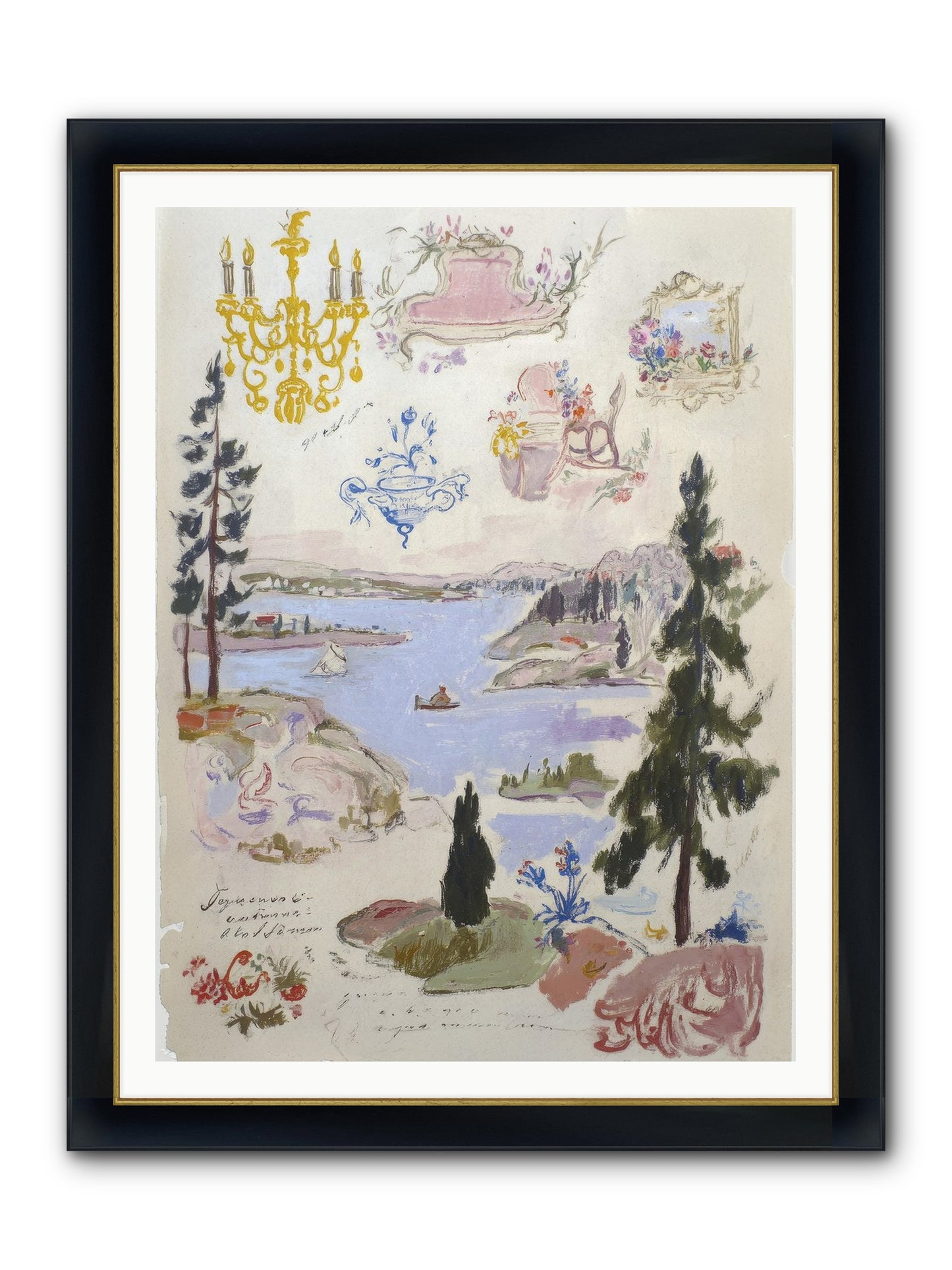 The Cartographer’s Tea Party Framed Print - Wide Black w/Gold 36x48