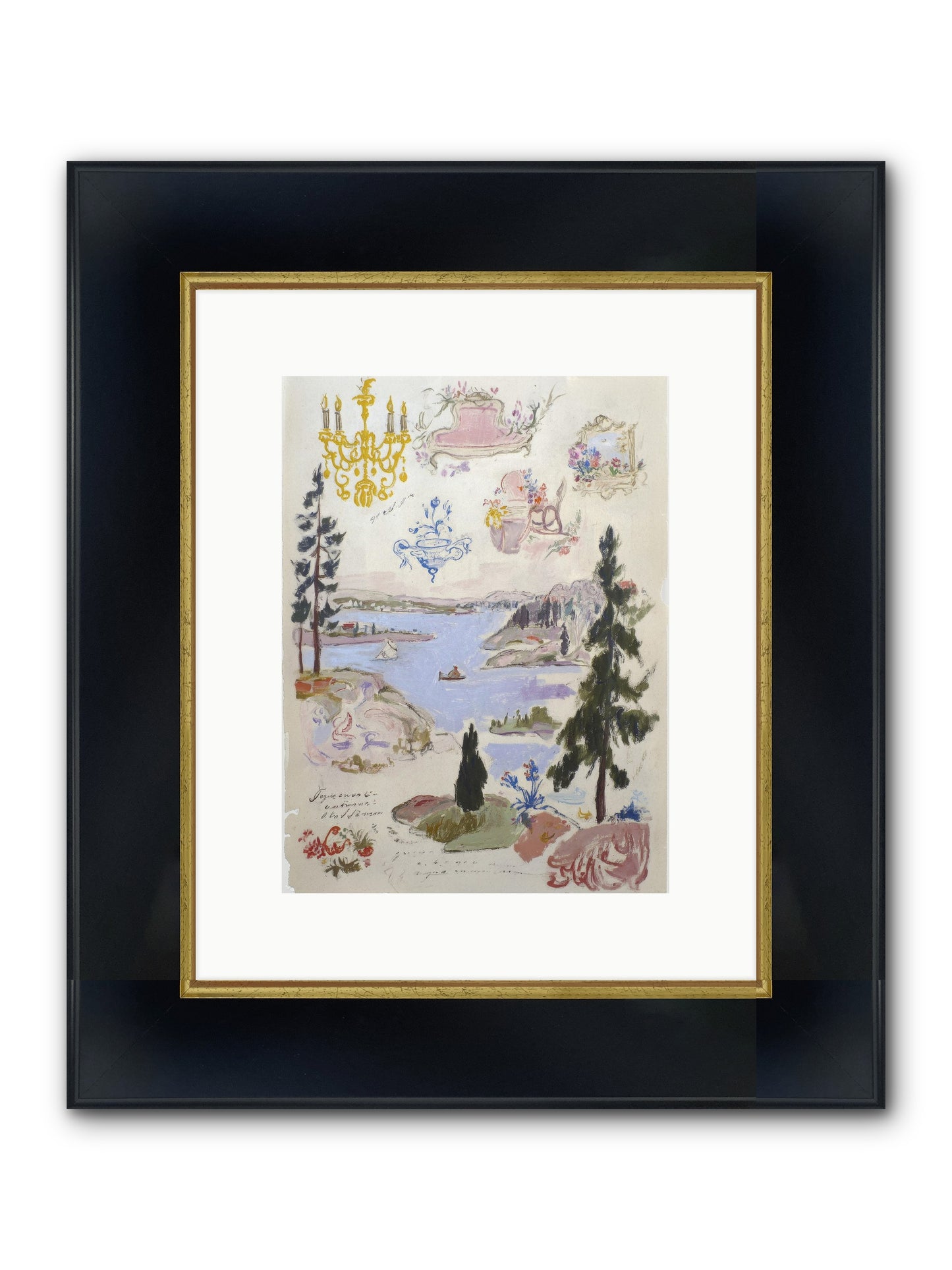 The Cartographer’s Tea Party Framed Print - Wide Black w/Gold 9x12
