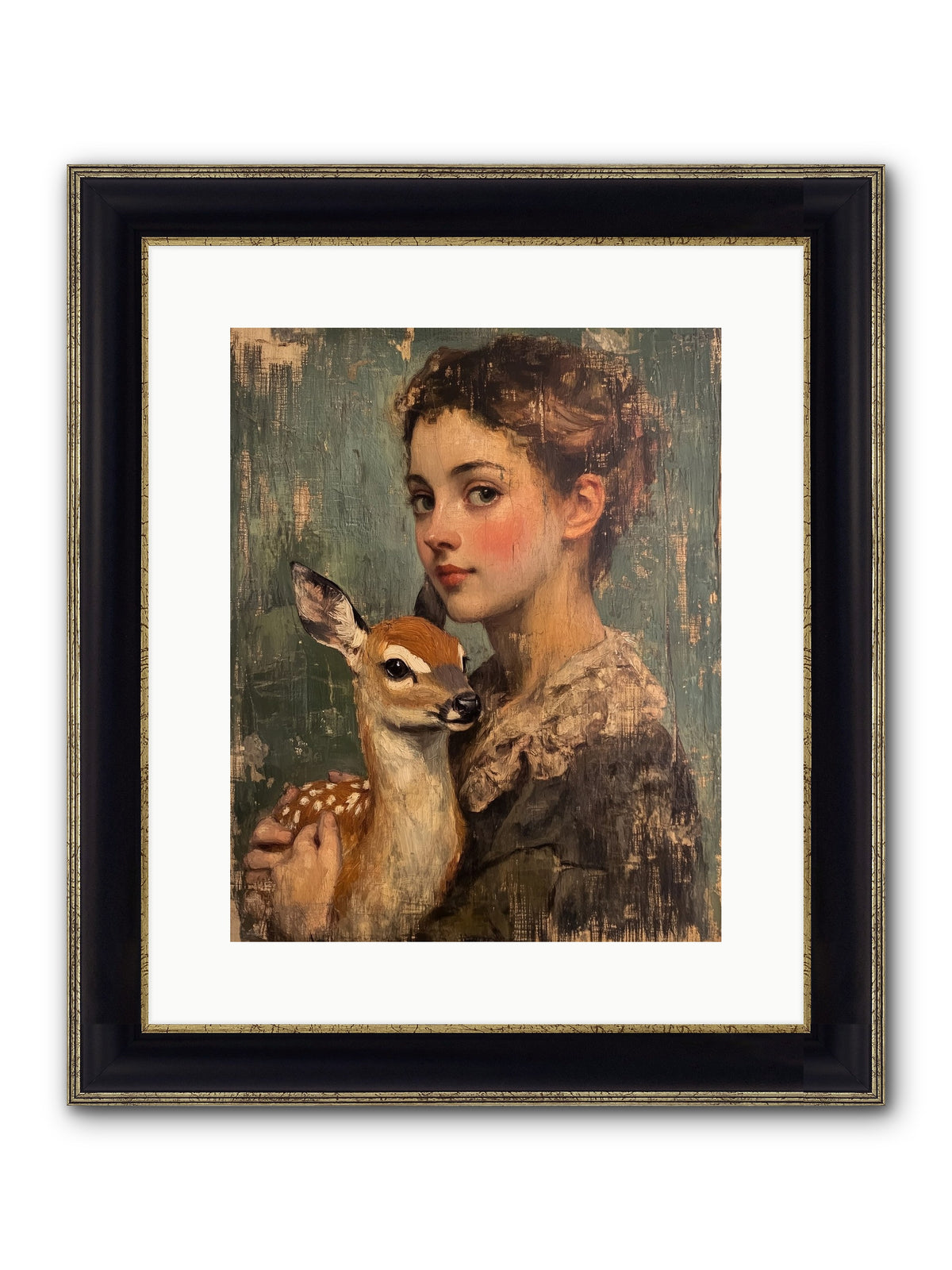 The Christmas Fawn Framed Print - Black & Gold 12x15