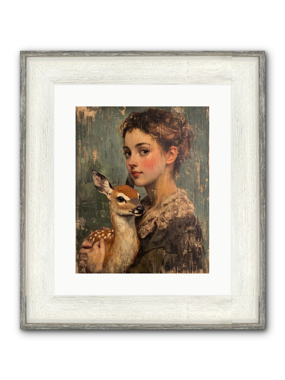 The Christmas Fawn Framed Print - Driftwood White 12x15