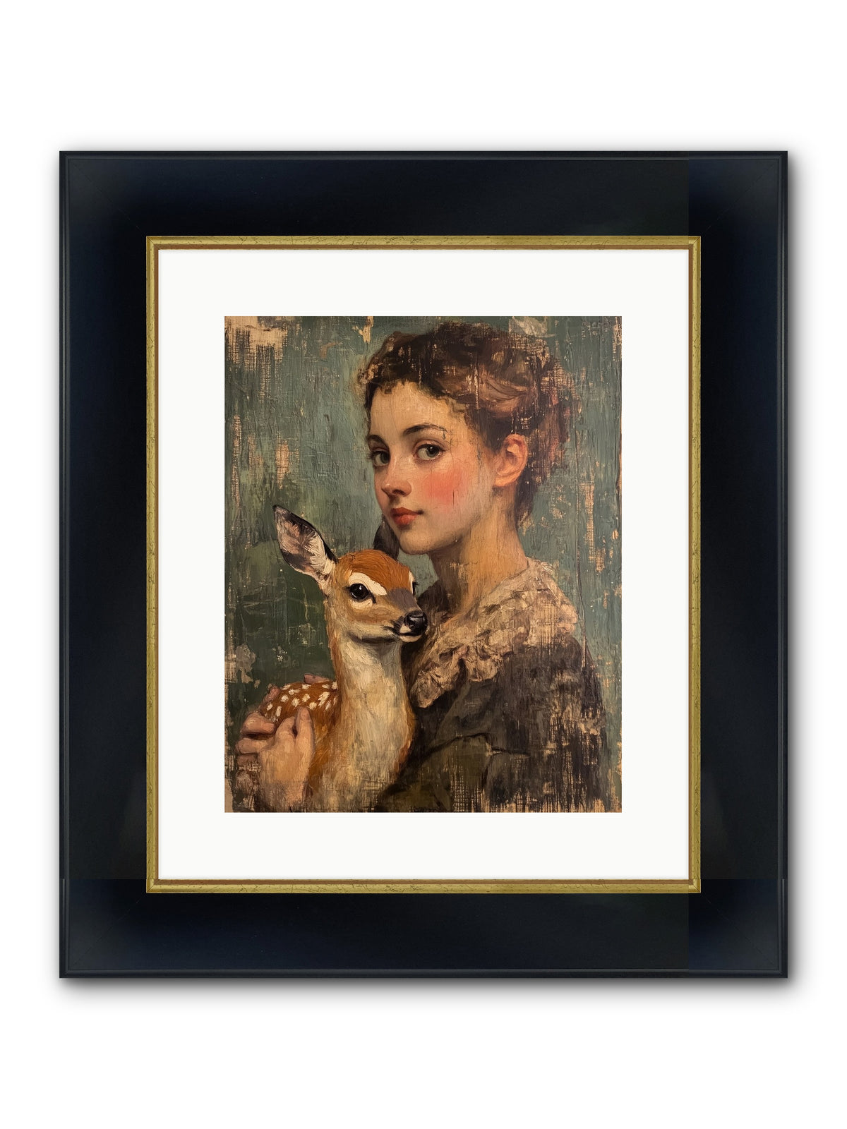 The Christmas Fawn Framed Print - Wide Black w/Gold 12x15