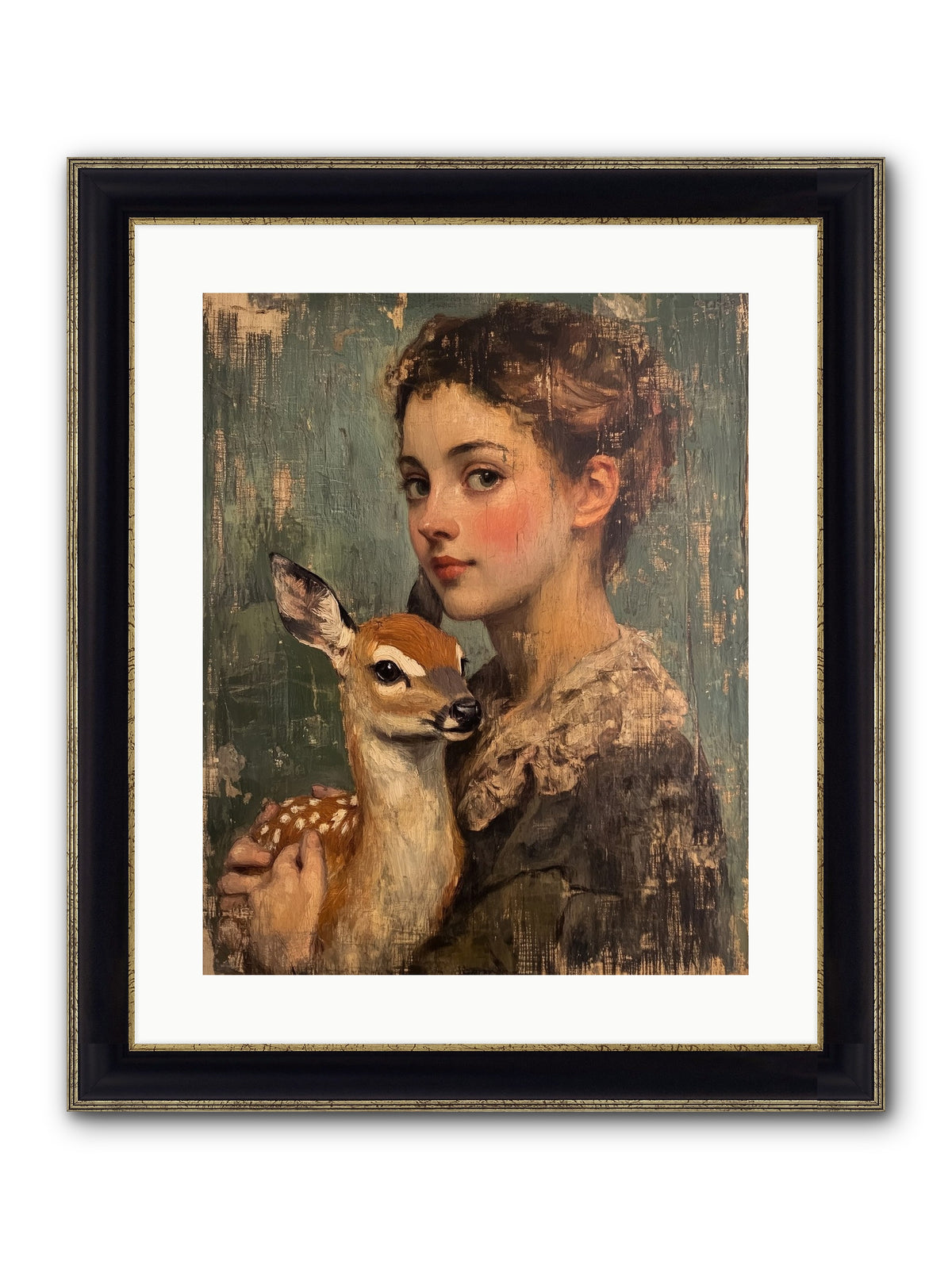 The Christmas Fawn Framed Print - Black & Gold 16x20