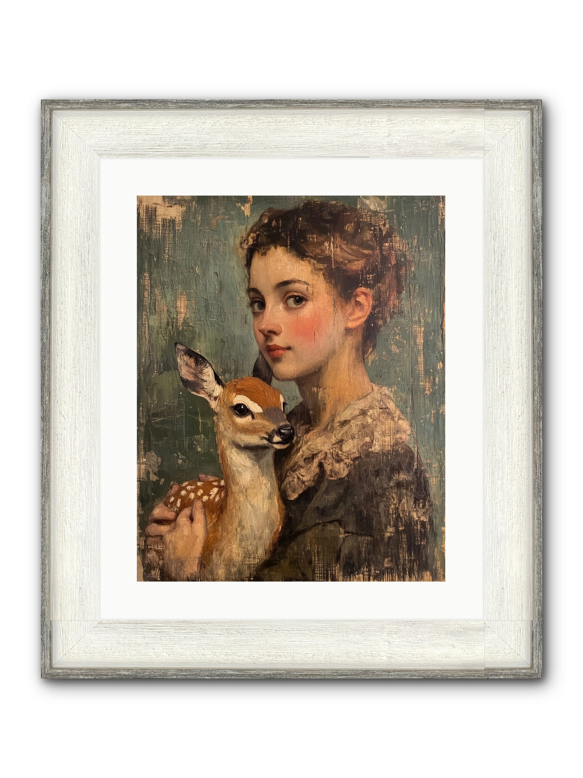 The Christmas Fawn Framed Print - Driftwood White 16x20