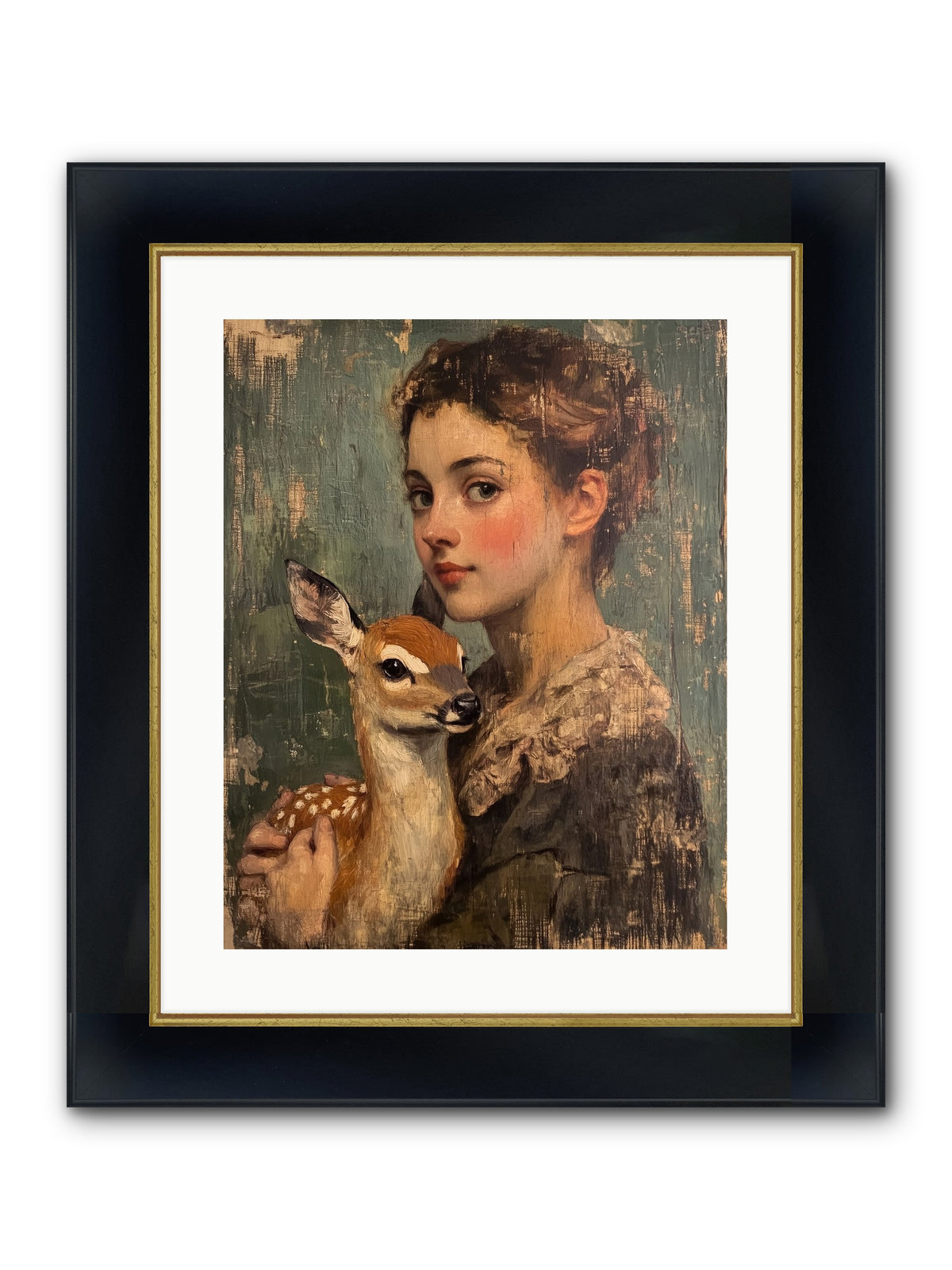The Christmas Fawn Framed Print - Wide Black w/Gold 16x20