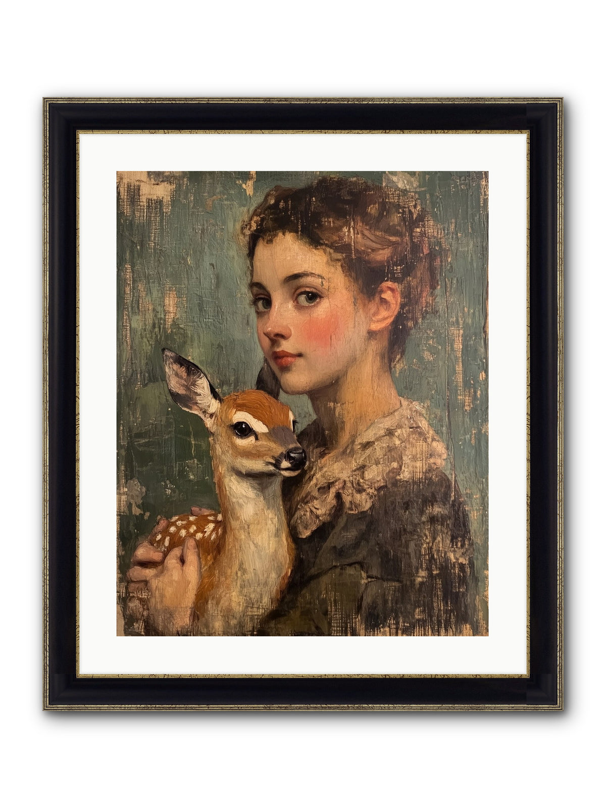The Christmas Fawn Framed Print - Black & Gold 20x25