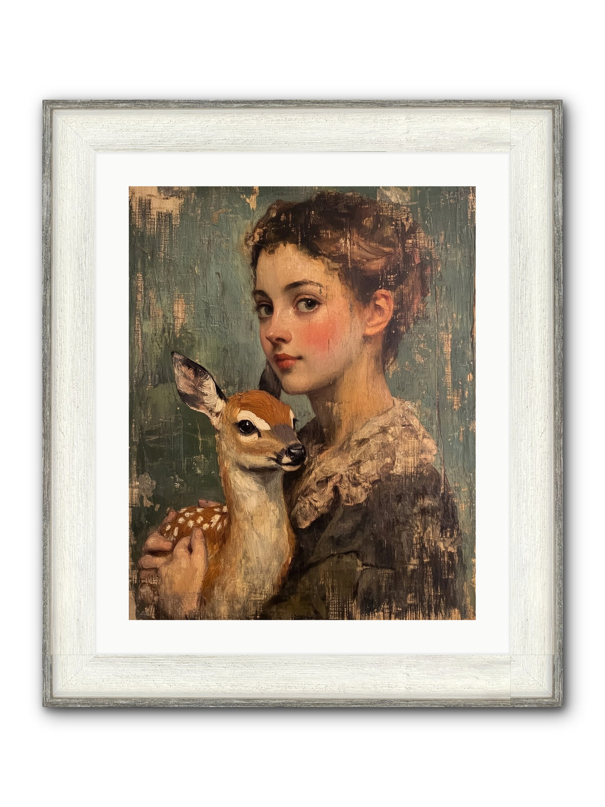 The Christmas Fawn Framed Print - Driftwood White 20x25