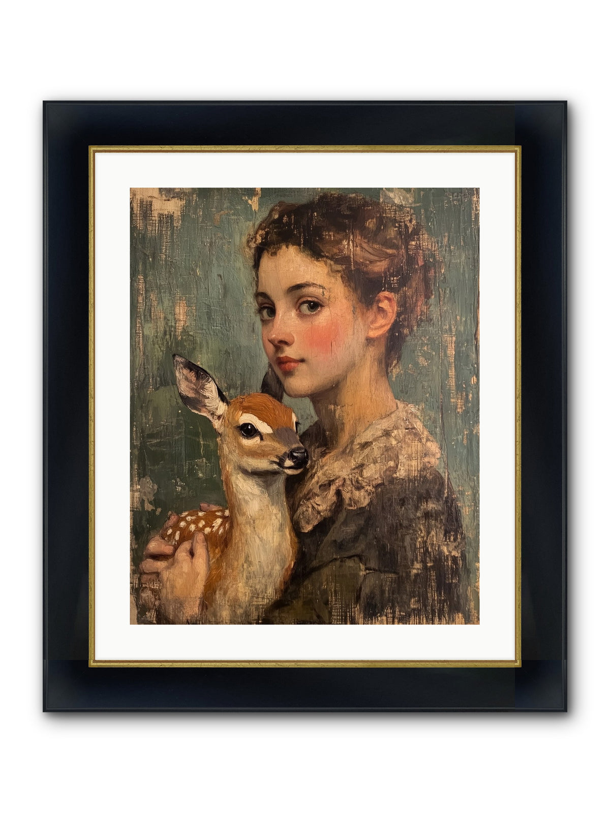 The Christmas Fawn Framed Print - Wide Black w/Gold 20x25