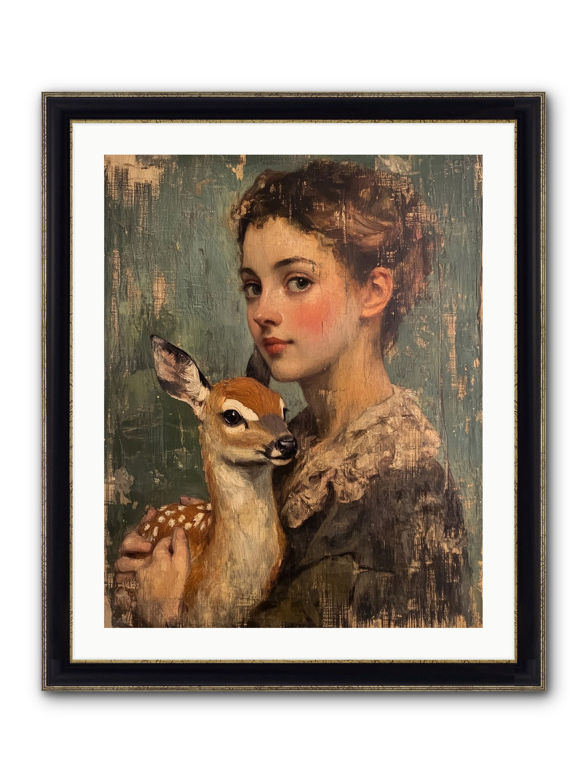 The Christmas Fawn Framed Print - Black & Gold 24x30