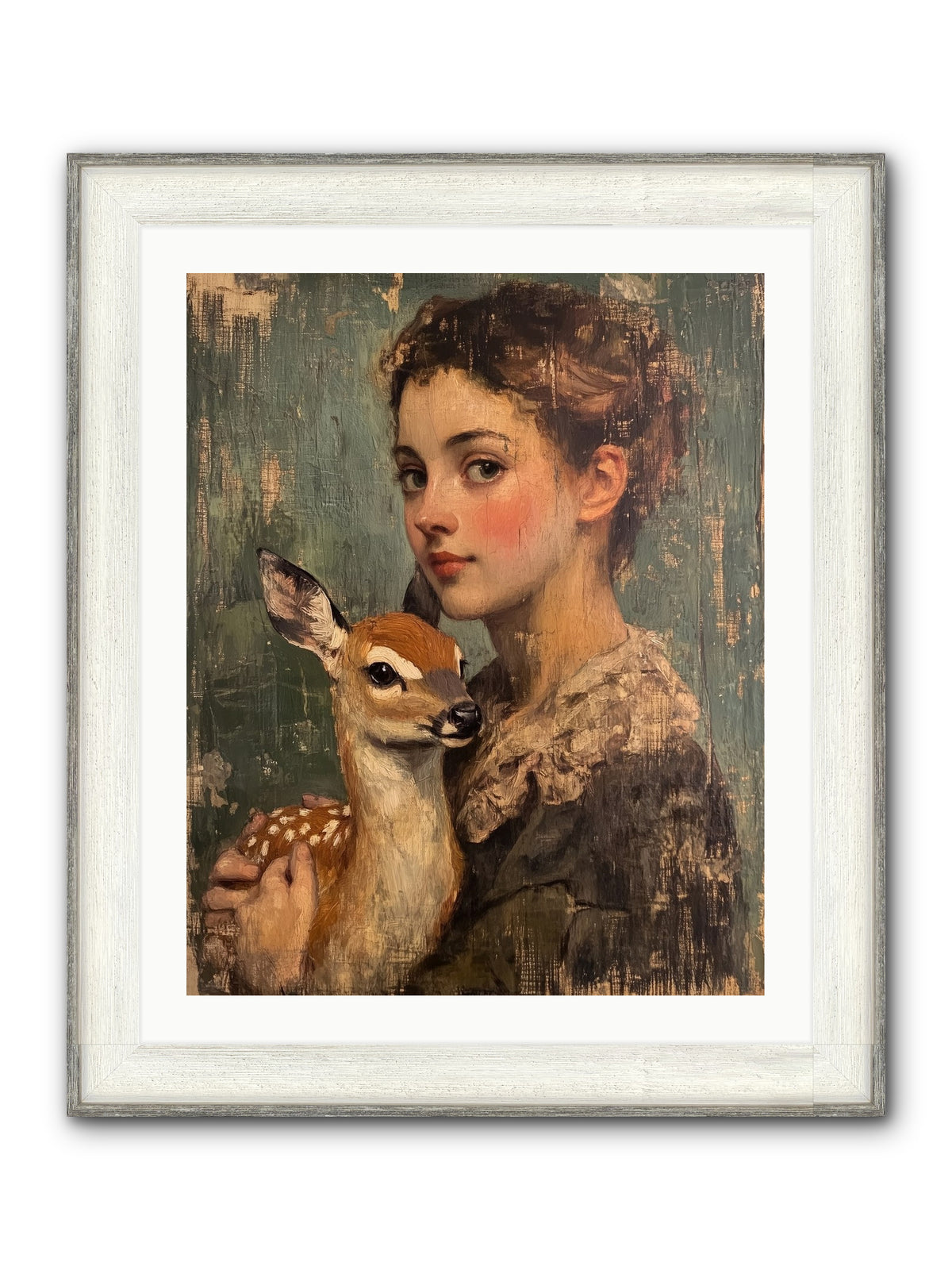 The Christmas Fawn Framed Print - Driftwood White 24x30