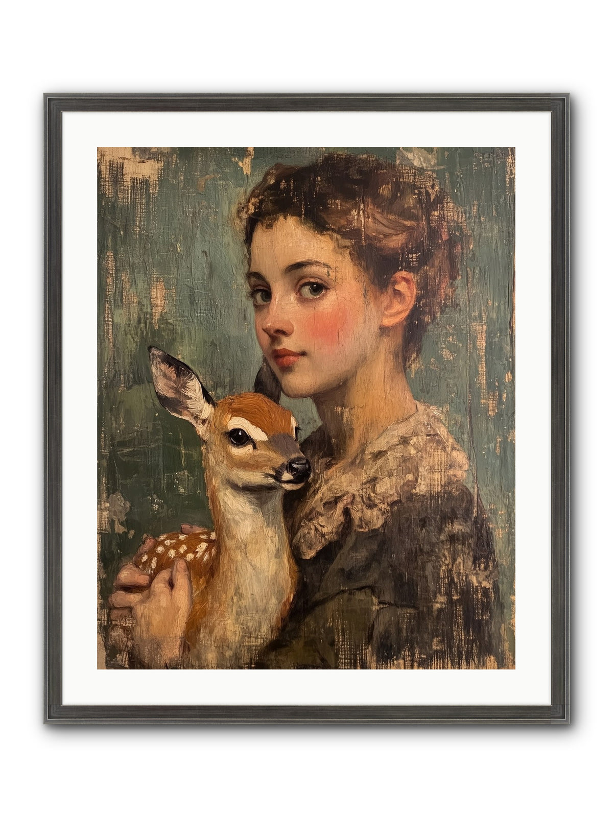 The Christmas Fawn Framed Print - Slimwoods Black/Silver 24x30