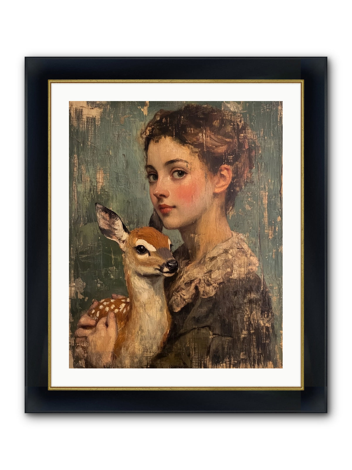 The Christmas Fawn Framed Print - Wide Black w/Gold 24x30