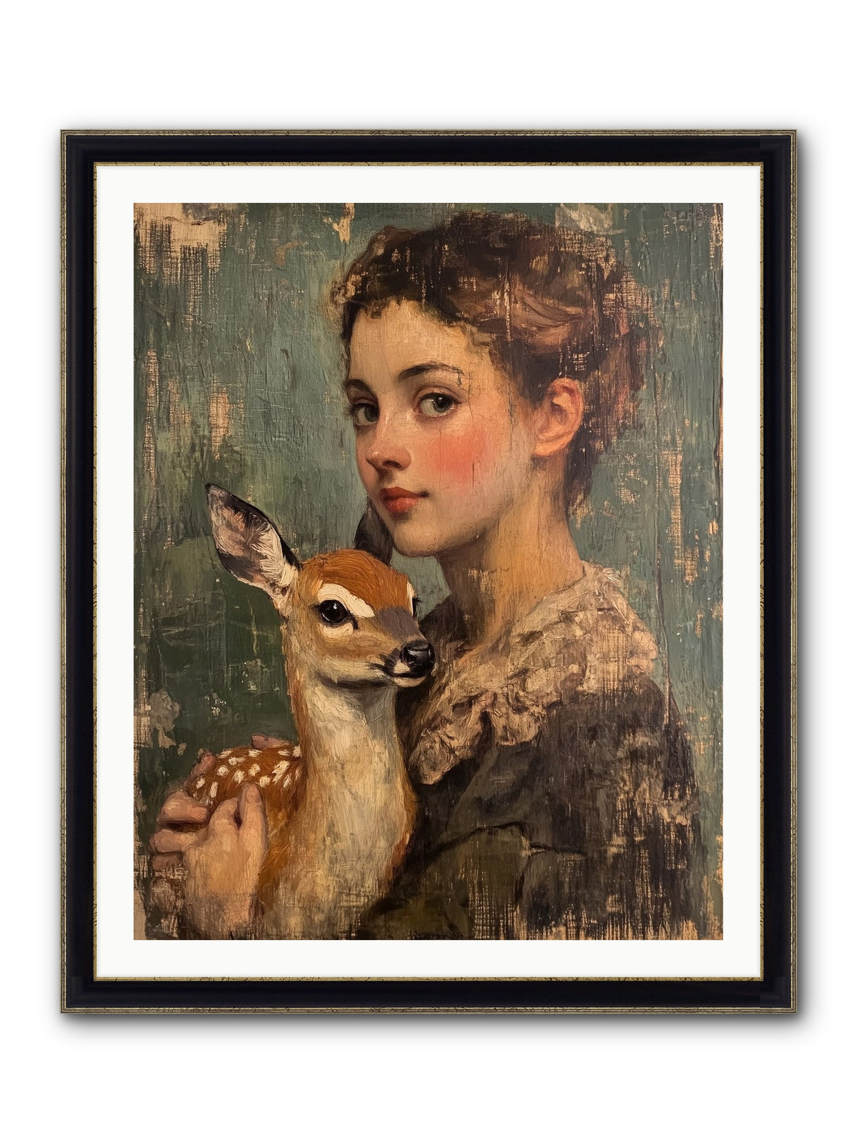 The Christmas Fawn Framed Print - Black & Gold 32x40