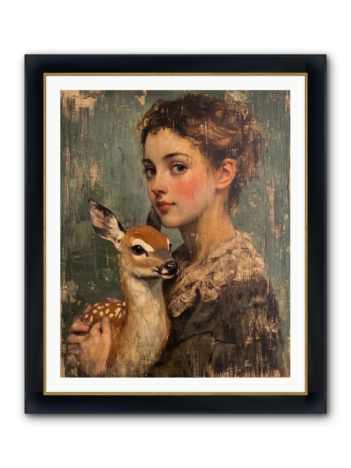 The Christmas Fawn Framed Print - Wide Black w/Gold 32x40