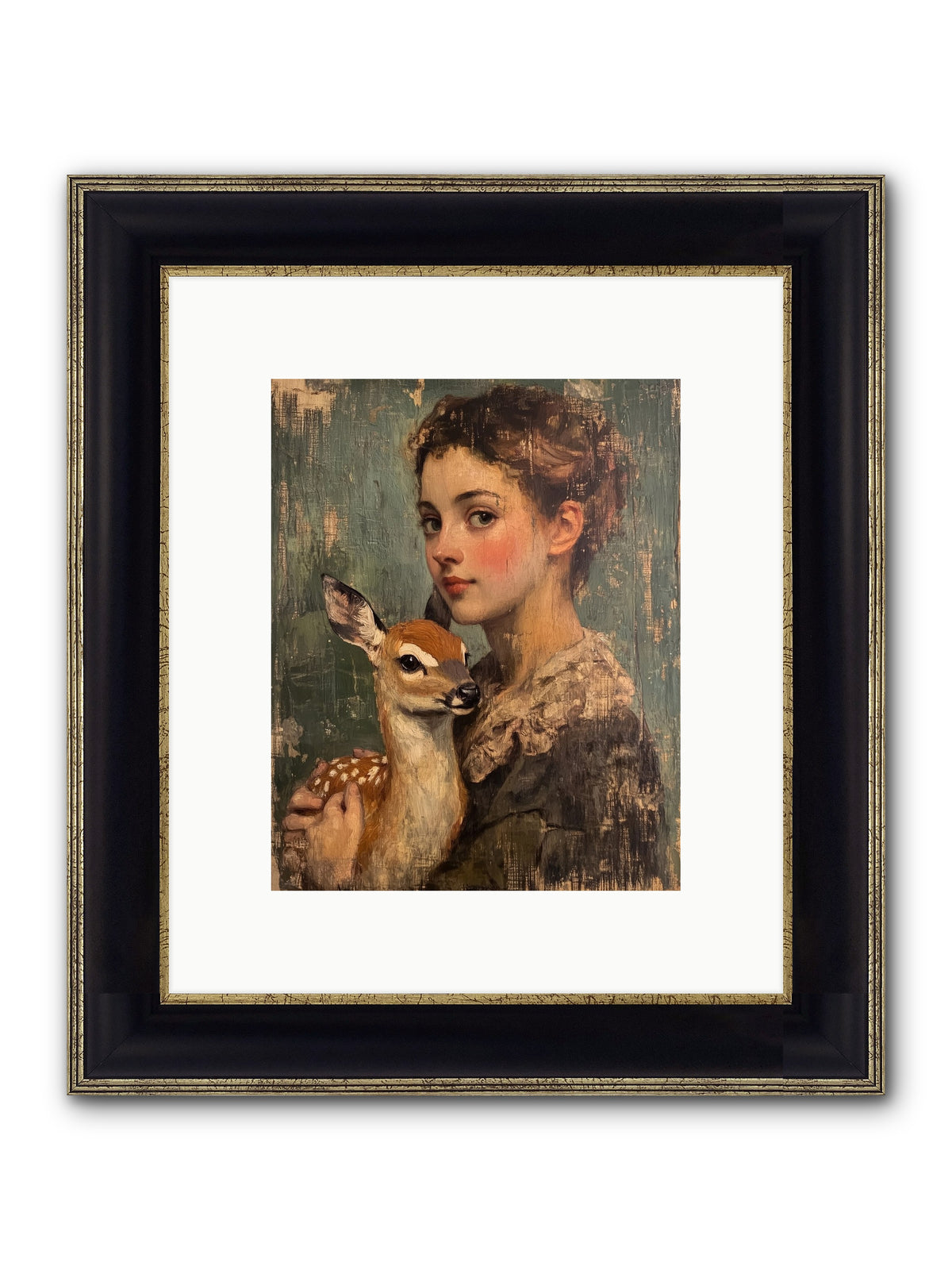 The Christmas Fawn Framed Print - Black & Gold 8x10