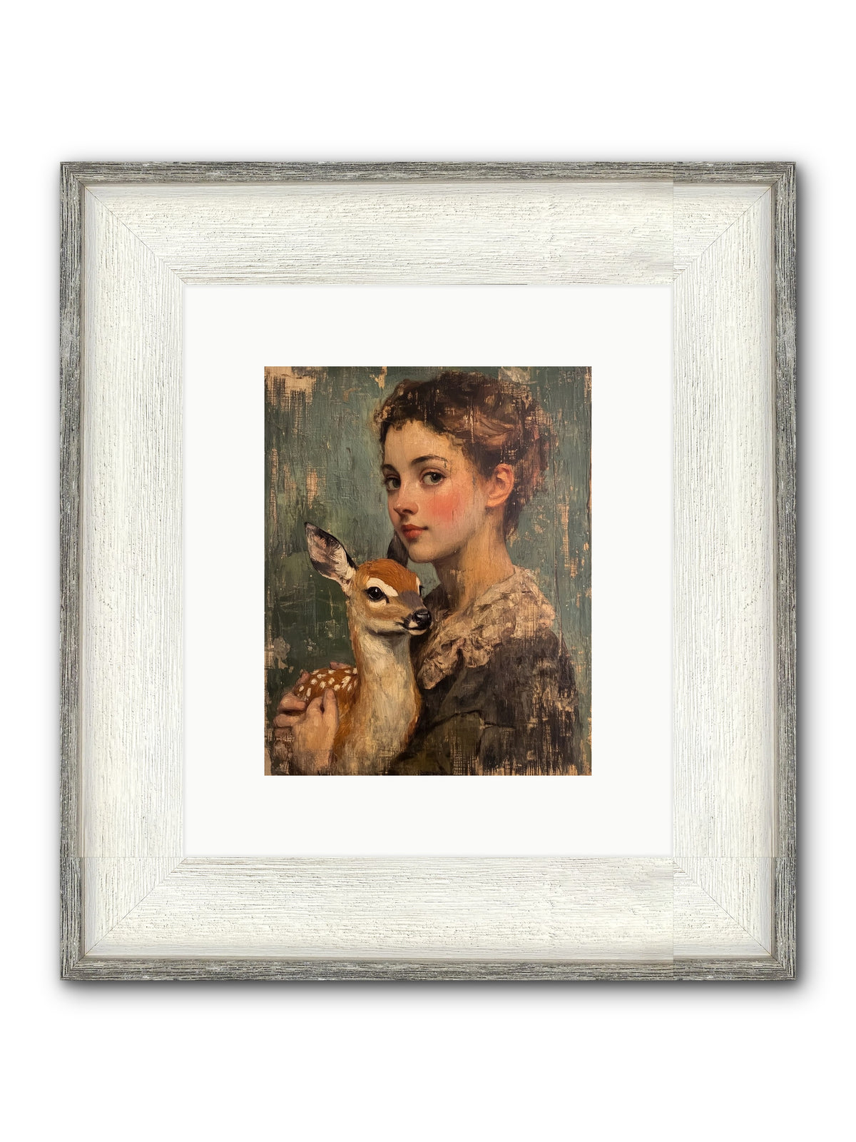 The Christmas Fawn Framed Print - Driftwood White 8x10
