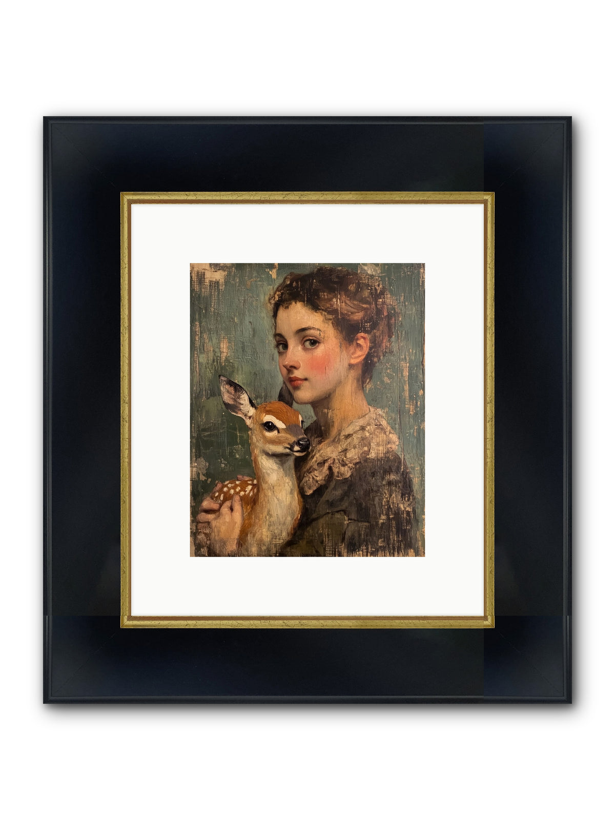 The Christmas Fawn Framed Print - Wide Black w/Gold 8x10